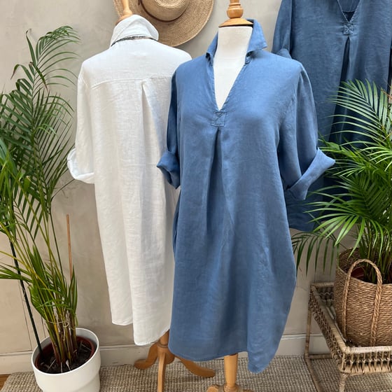 Image of Robe En Lin Daphné Bleu Jeans