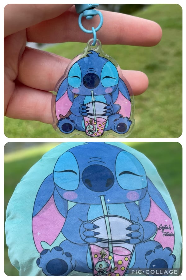 Image of Blue Alien Plush Pillow & Acrylic Keychain