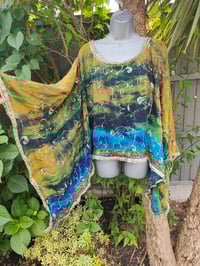 Image 2 of Poncho Woodstock Top -free size yellow blue