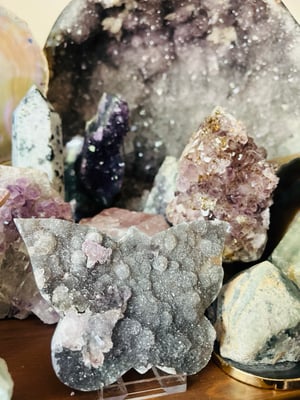 Image of Large amethyst spirit quartz butterfly on stand 