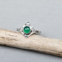 Image 4 of Handmade Sterling Silver Green Onyx Stamped Dainty Ring