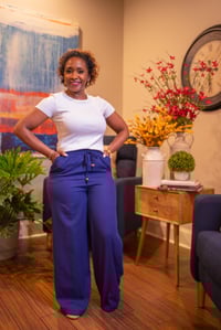 Image 1 of High-Rise Wide Leg Pants w/drawstring 