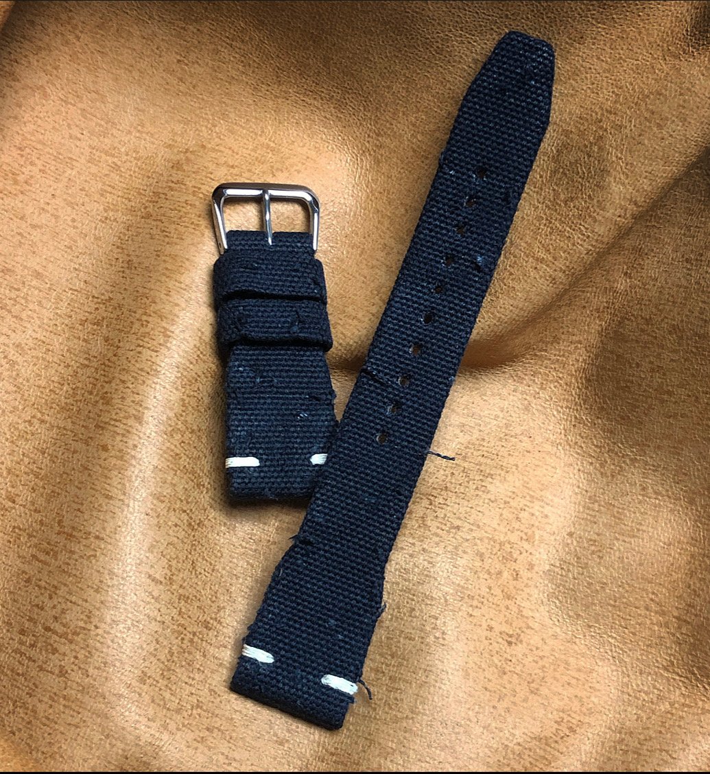 Image of Pilot Style Black Canvas Distressed Watch Strap