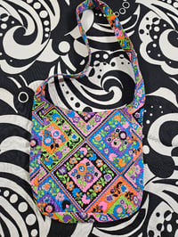 Image 2 of Bright psychedelic flowers vintage fabric bag