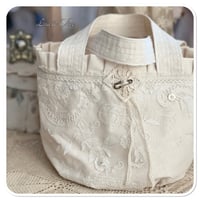 Image 2 of handmade tote bucket bag with vintage french lace