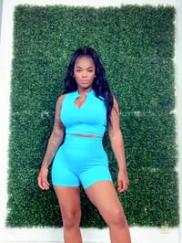 Image 5 of SnapBack 2 pc biker shorts set (Aqua blue)