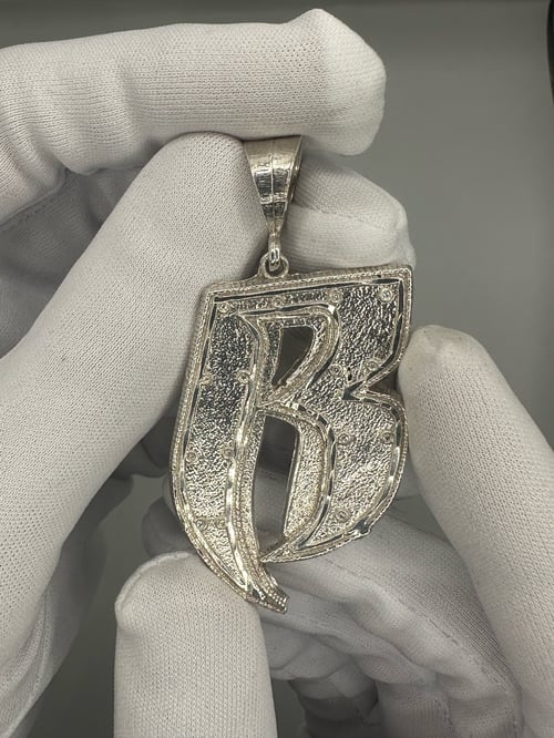 Image of Vintage Sterling Silver & VVS1 Diamond Ruff Ryders "R" Pendant (Custom)