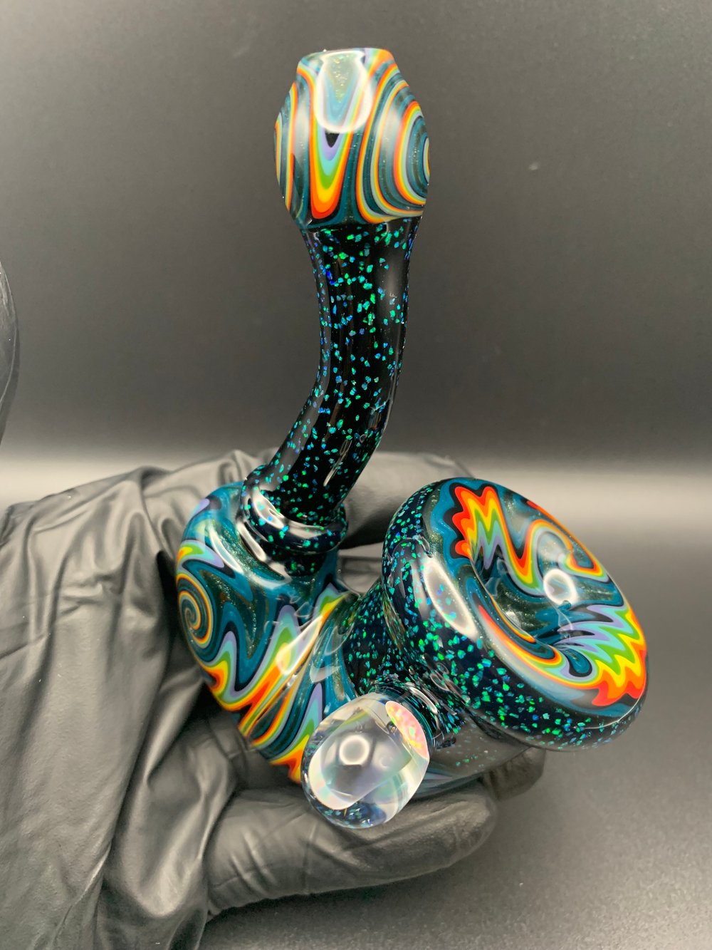 MINT CRUSHED OPAL w/ BLUE SPARKLE RAINBOW LINEWORK HEADY SHERLOCK