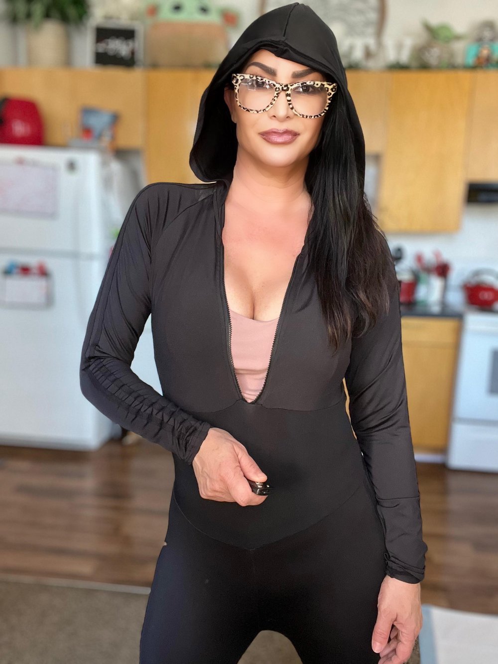 Worn Sexy Black Hooded Athletic Jumpsuit + Free Signed 8X10