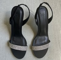 Image 2 of JUSTFAB black sparkly sling back open toe high heels