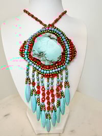 Image 3 of Blue & Red Beaded Necklace
