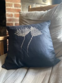 Image 1 of Black linen embroidered cushion