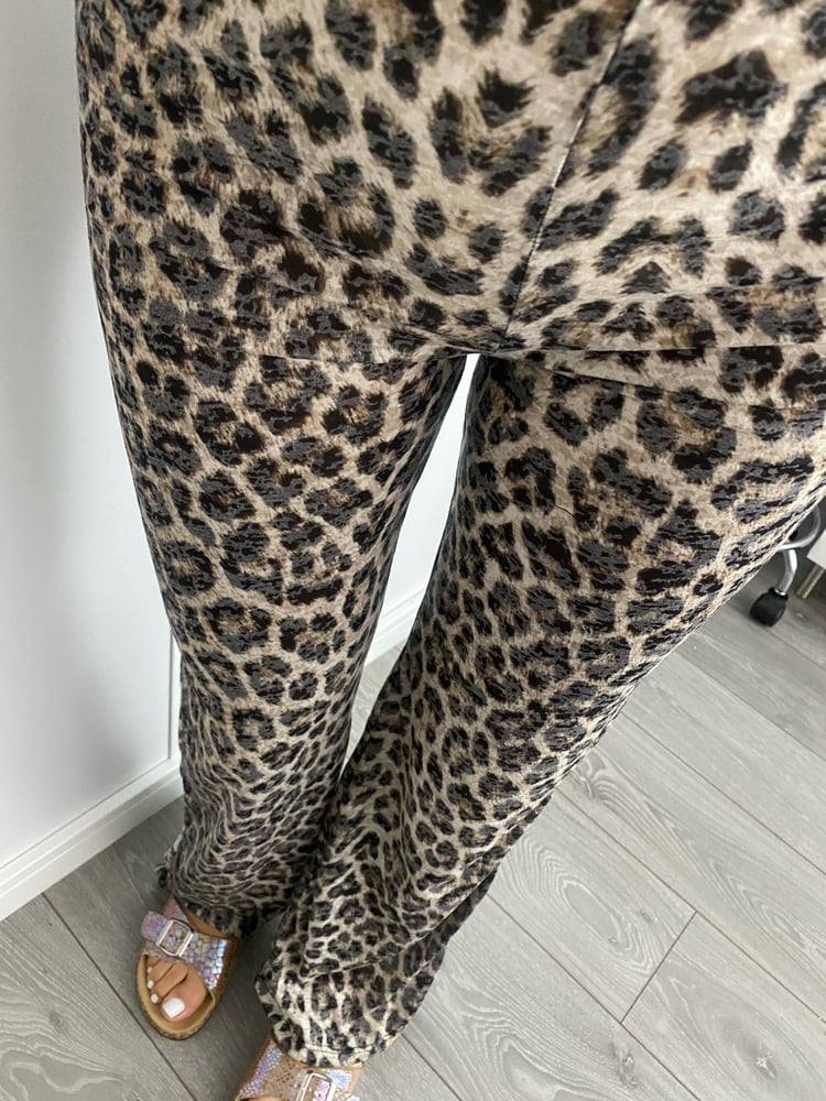 Image of Leopard Slub Jersey Slouchy Straight Leg Trousers 