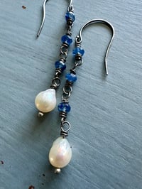 Image 4 of Akoya pearl and kyanite dangle earrings