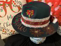 Image 3 of "Merry Christmas & Poinsettia" Hand-Burned Narrow Brim Hat