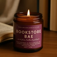Image 1 of Bookstore Bae Candle - 5oz Amber Jar & Wood Wick
