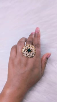 Image 3 of ADR4501_Gold Plated Green Stone American Diamond Adjustable Ring