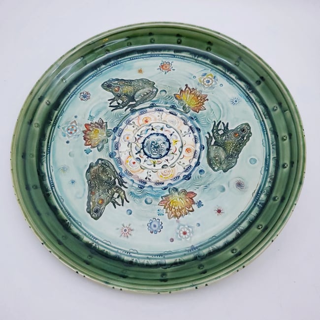 Handpainted Lotus Frog Pond Mandala Plate