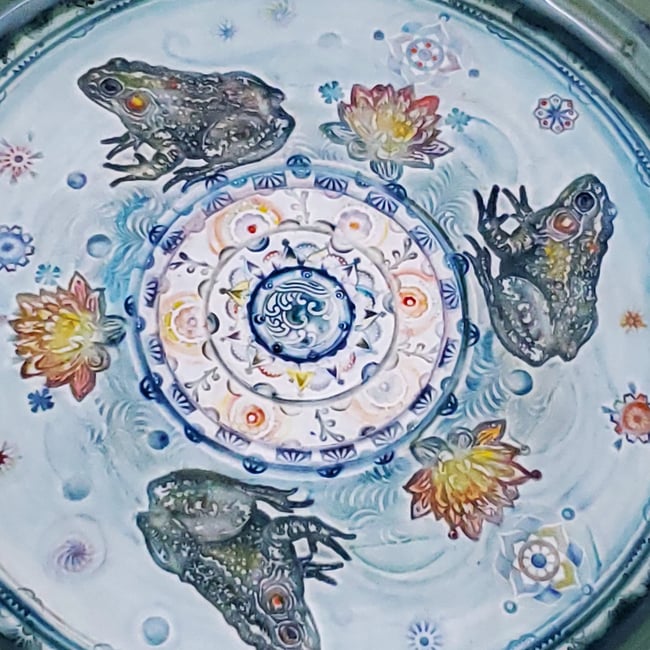 Handpainted Lotus Frog Pond Mandala Plate