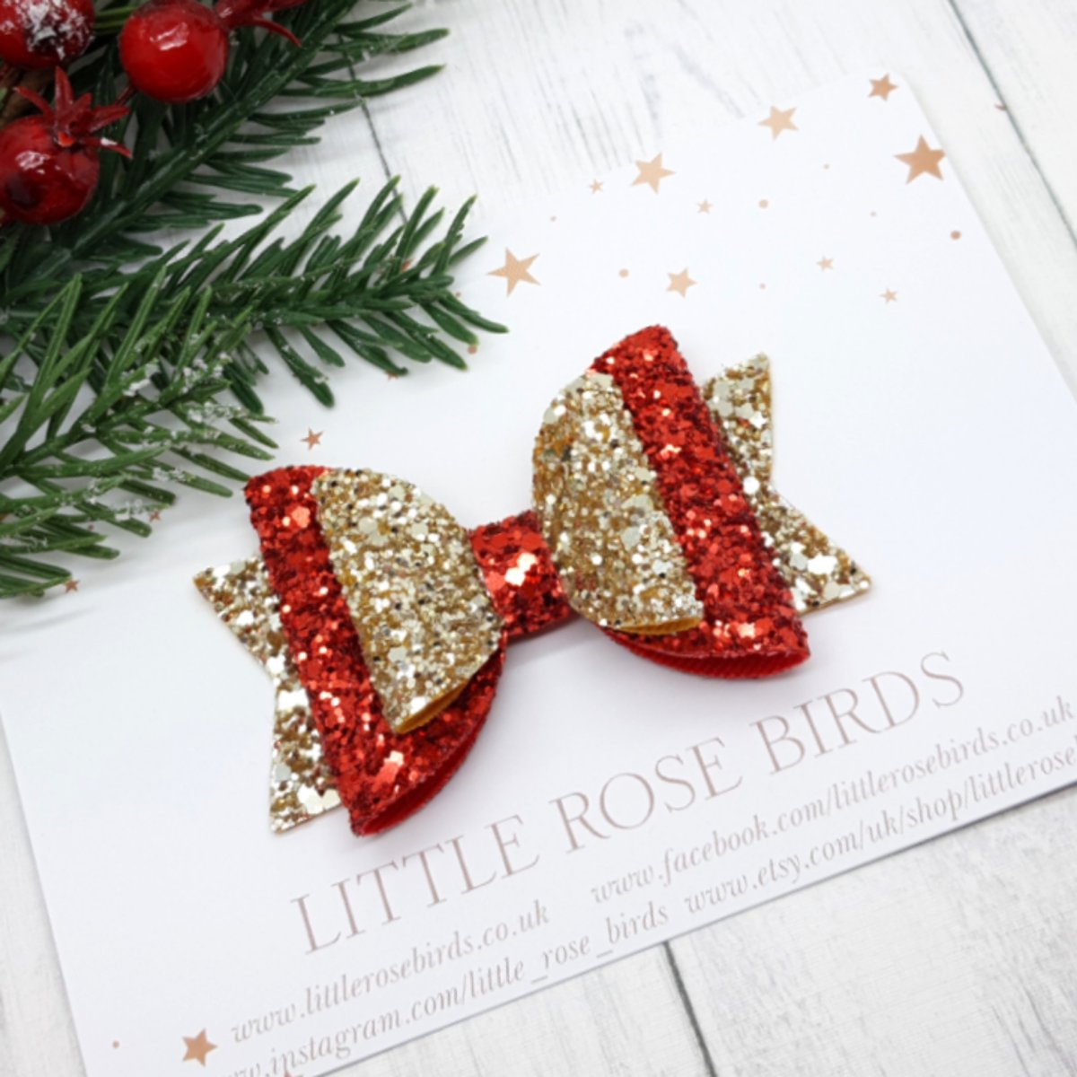 Image of Red & Gold Glitter Bow - Choice of Headband or Clip
