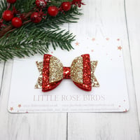 Image 2 of Red & Gold Glitter Bow - Choice of Headband or Clip