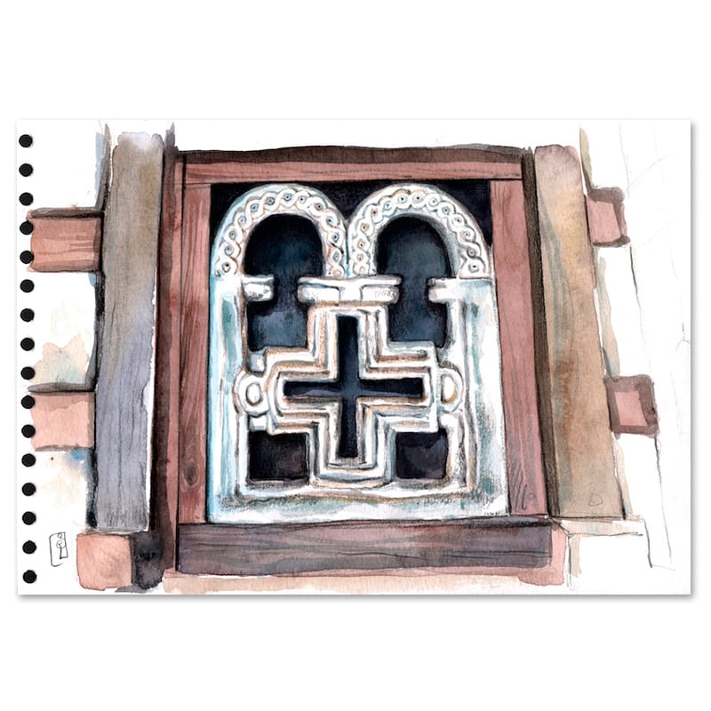 Image of Original Painting - "Fenêtre d'église orthodoxe à Lalibela" - 21x30 cm