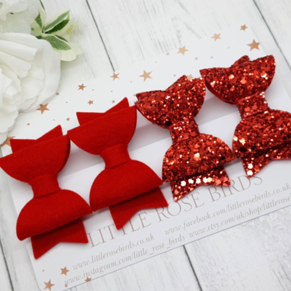 Image of Red Felt & Red Glitter Bow Set