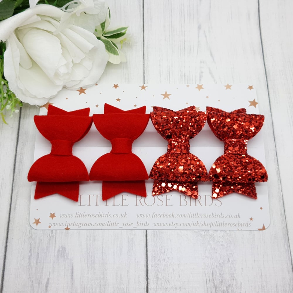 Red Felt & Red Glitter Bow Set