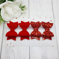 Image 4 of Red Felt & Red Glitter Bow Set