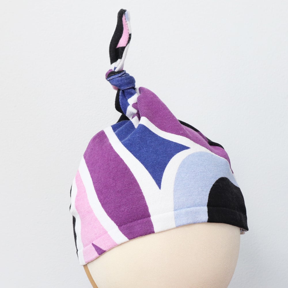 Image of groovy purple blue courtneycourtney baby knot hat gift upcycled