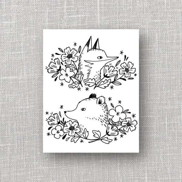 Image of Fox and Bear Cameo Temporary Tattoos