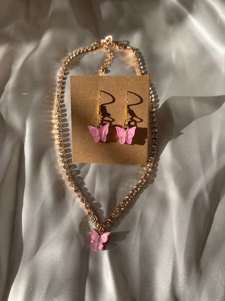 Image of Pink butterfly earring set