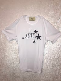 Image 2 of I AM Logo White T-shirt with Black Metallic Embroidery 