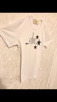 Image 3 of I AM Logo White T-shirt with Black Metallic Embroidery 