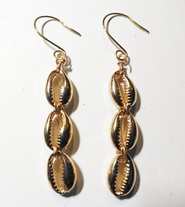 Image of Triple Gold Cowrie Shell Dangles