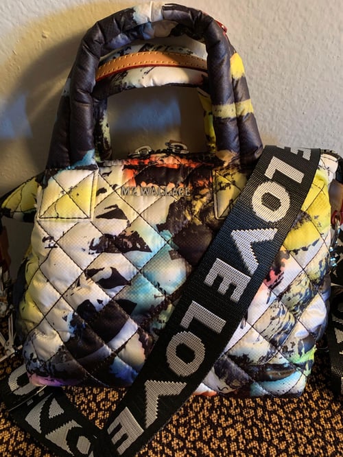 Image of Black & Silver LOVE Strap for Bags - 1.5" Wide Nylon - Adjustable - U Shape Style #16XLG Hooks