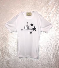 Image 1 of I AM Logo White T-shirt with Black Metallic Embroidery 