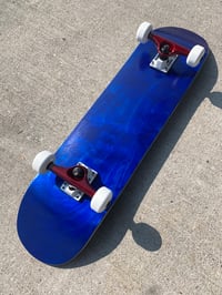 Image 2 of Blue Stained Complete Skateboard w/ Metallic Red Trucks