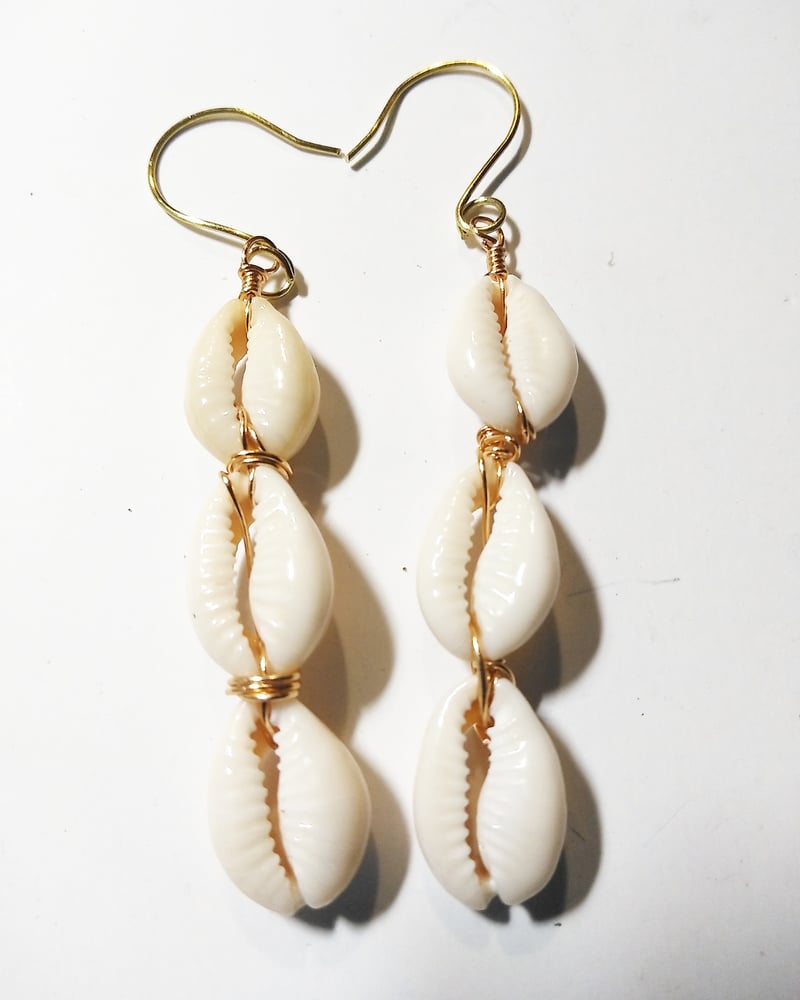 Image of Triple Cowrie Shell Dangles