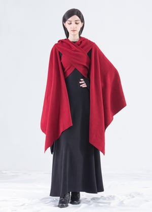 Image of Shawl Hooded Wrap Cape in Ruby