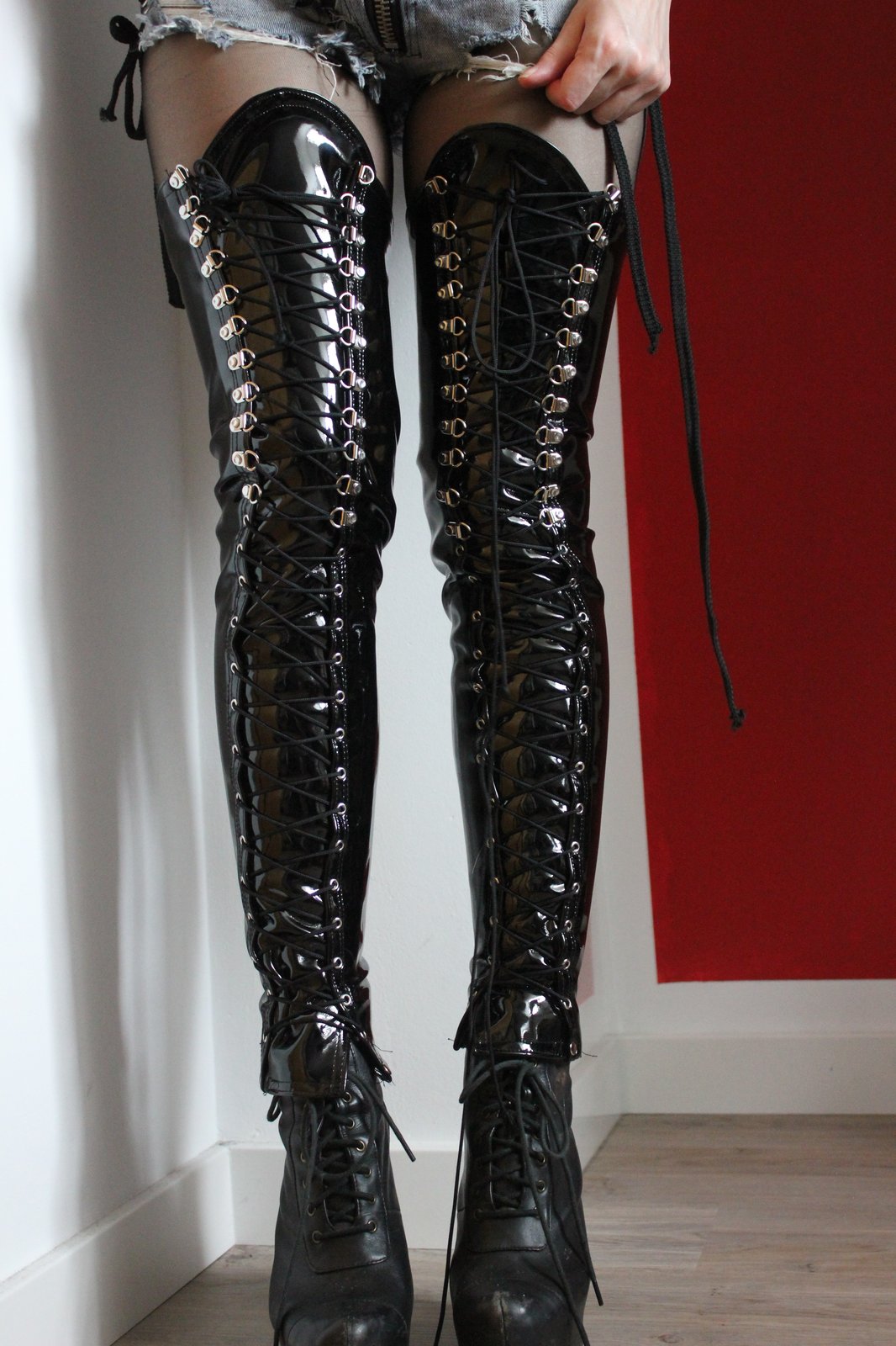 pvc lace up boots