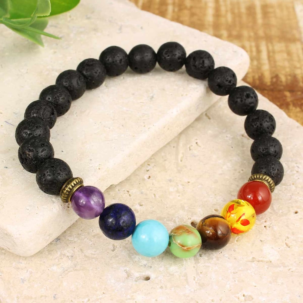 Image of Chakra Stone & Lava Bead Essential Oil Diffuser Stretch Bracelet