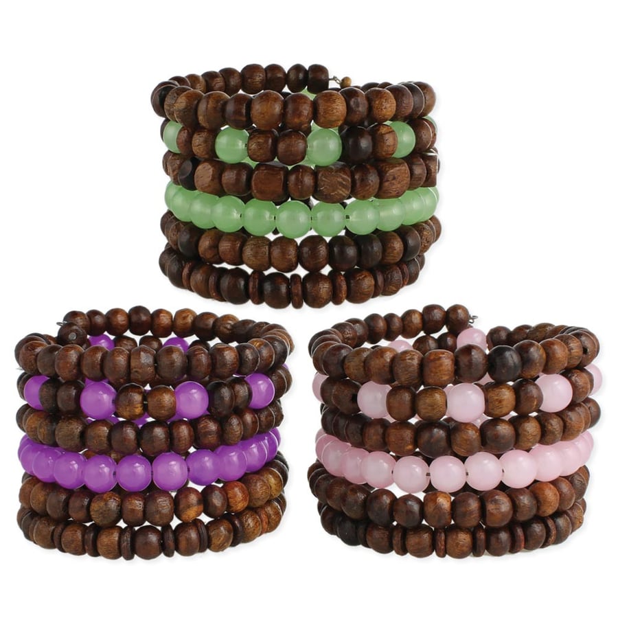 Image of Wide Wood & Bead Coil Bracelet