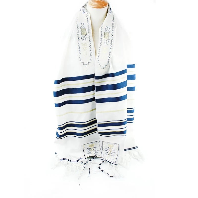 Image of Prayer Shawl with Matching Bag (Blue)
