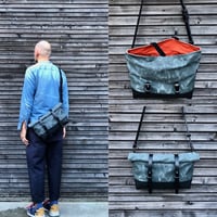 Image 1 of Grey waxed canvas and leather satchel / messenger bag / canvas day bag