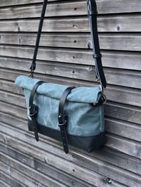 Image 2 of Grey waxed canvas and leather satchel / messenger bag / canvas day bag