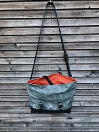 Image 3 of Grey waxed canvas and leather satchel / messenger bag / canvas day bag