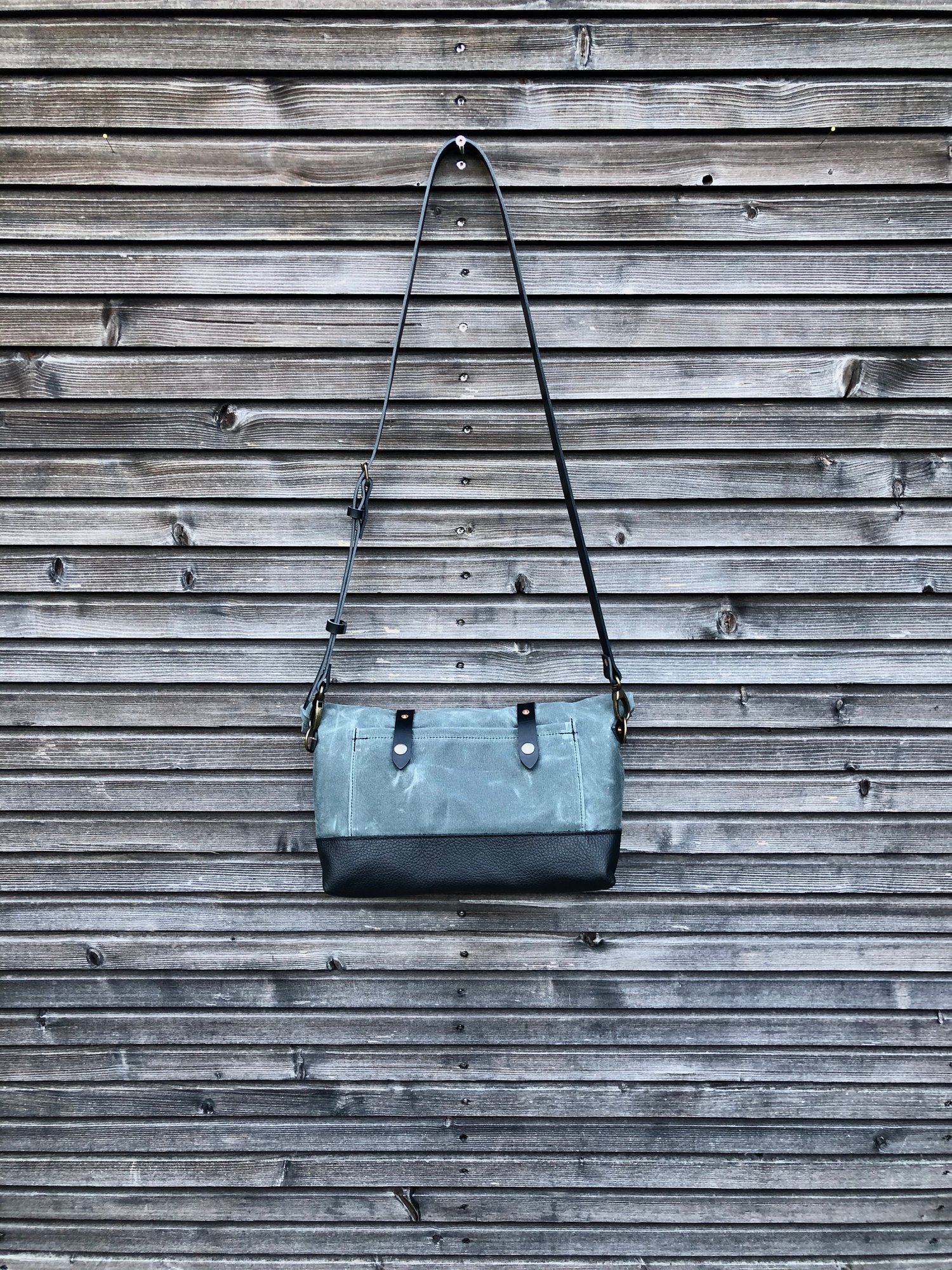 Image of Grey waxed canvas and leather satchel / messenger bag / canvas day bag