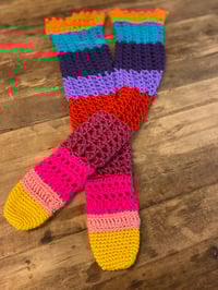 Image 3 of Thigh High Crochet Socks Yellow Toe