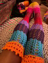 Image 2 of Thigh High Crochet Socks Yellow Toe